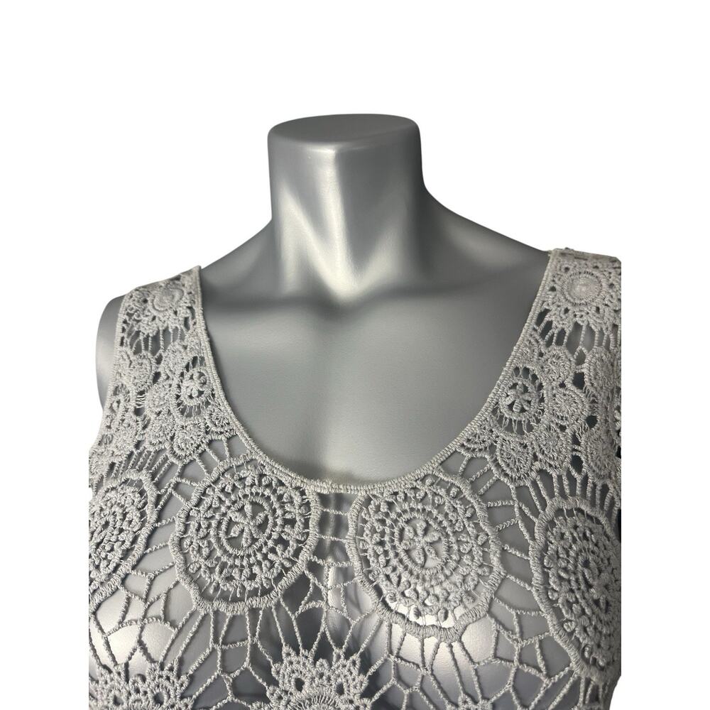 Solitaire Gray Crochet Women’s Top Tank See Through Small Boho Hippy Festival - Picture 2 of 8